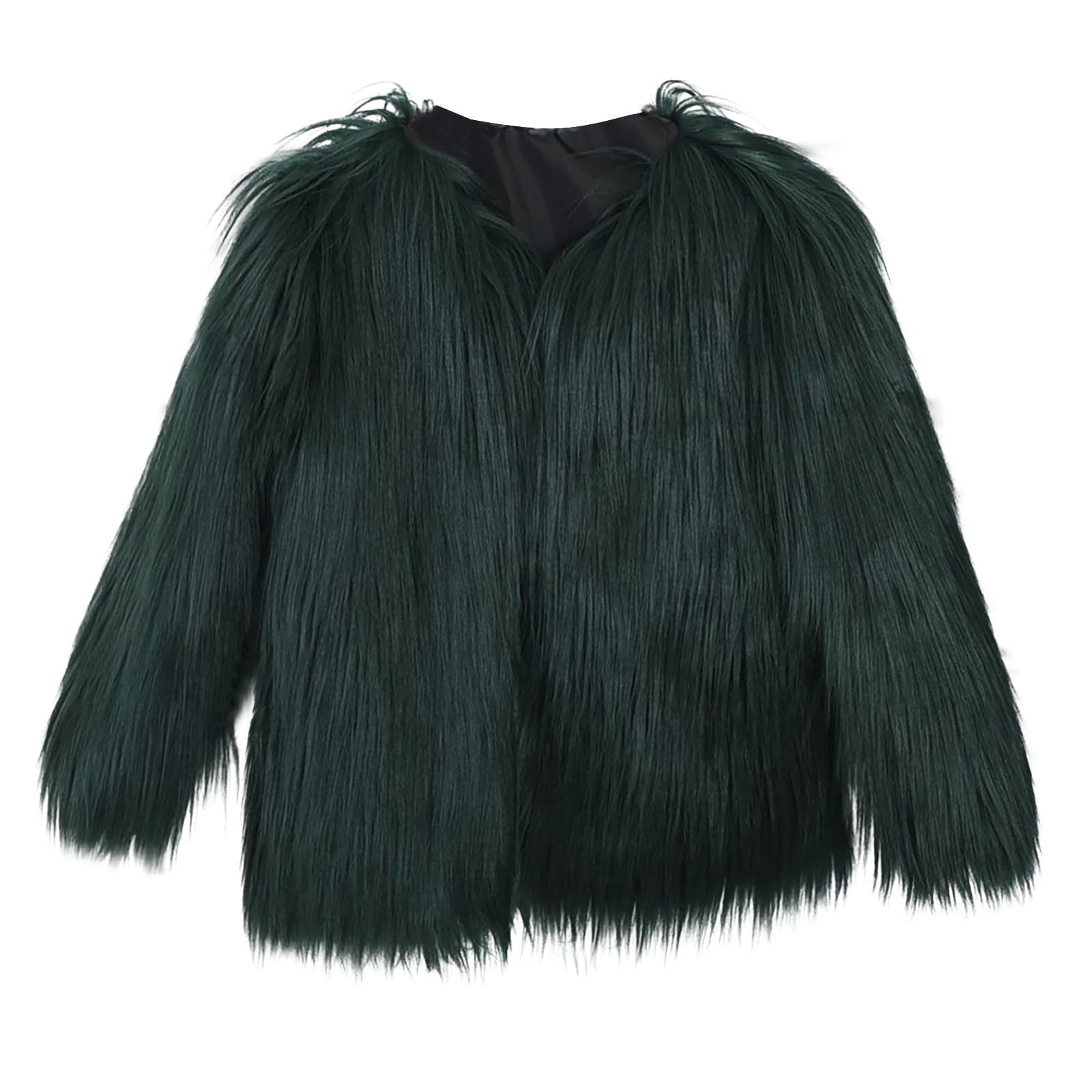 Sinpiling Womens Faux-Fur Coats Plus Size XS-4X Long Sleeve V Neck Zipper Up Jackets Ladies Trendy Solid Warm Cropped Outerwear Coat