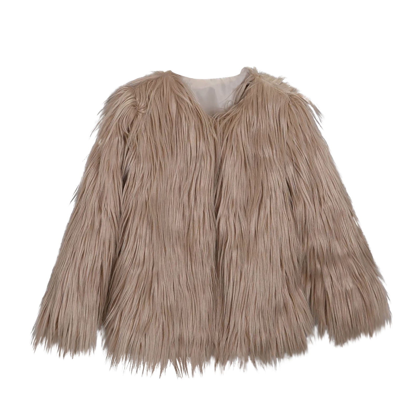 Sinpiling Womens Faux-Fur Coats Plus Size XS-4X Long Sleeve V Neck Zipper Up Jackets Ladies Trendy Solid Warm Cropped Outerwear Coat