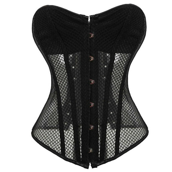 Sinpiling Womens Fishnet Corset Tops Hollow Out See-Through Strapless Underbust Shapewear Ladies Trendy Solid Going Out Lace-Up Bustier