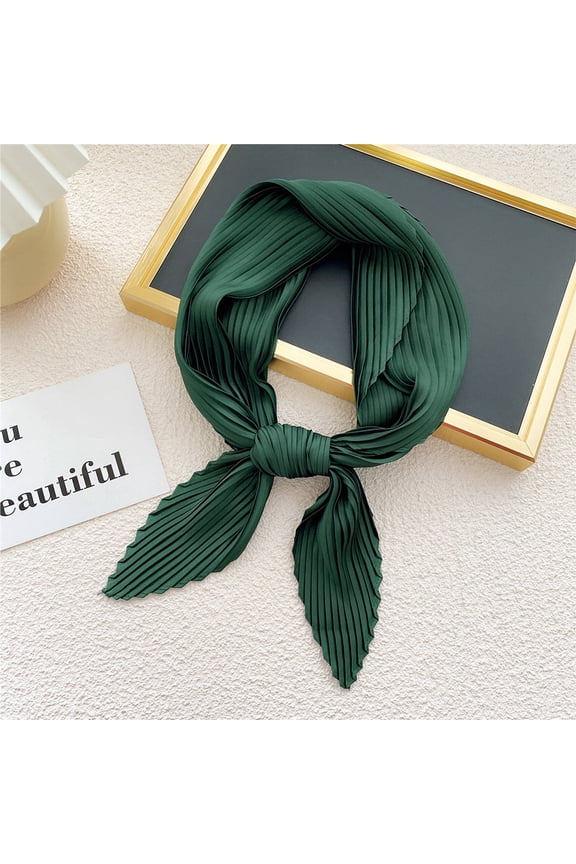 Womens Head Scarf Trendy Pleated Square Bandanas Ladies Casual Solid Lightweight Work Hair Wraps Decoration Neck Scarves