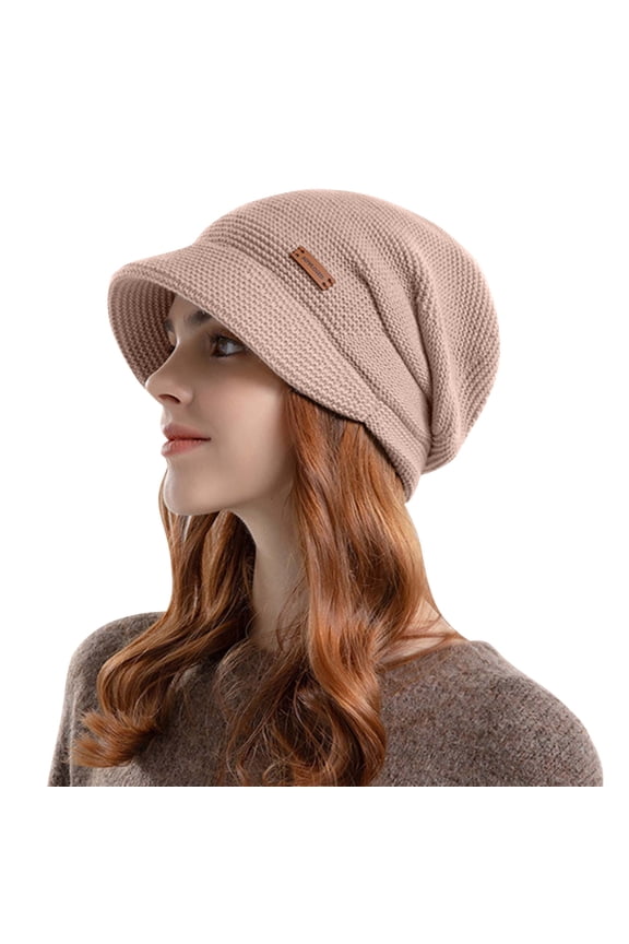 Womens Slouch Beanies Hats with Wide-Brim Casual Fleece Lined Chunky Knitted Thermal Warm Earflap Cap Winter