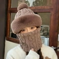 thumbnail image 1 of Sinpiling Womens Winter Fleece Hats Casual Solid Scarf Mask Cap 3 in 1 Thermal Warm Sherpa Windproof Outdoor Cycling Hats, 1 of 3