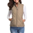 thumbnail image 1 of Sinrella Women Quilted Vest, Stand Collar Lightweight Zip Padded Gilet Outerwear Coats Khaki M, 1 of 5