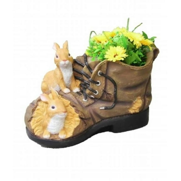 Sintechno SNF86003 Two Rabbits Nested in Shoe Sculpture with Flower Pot