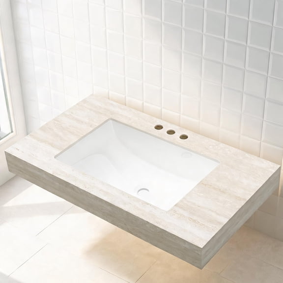 Sintered Stone 36-Inch Bathroom Vanity Countertop, Compact Warm Beige Undermount Ceramic Basin With Pre-Drilled Faucet Holes