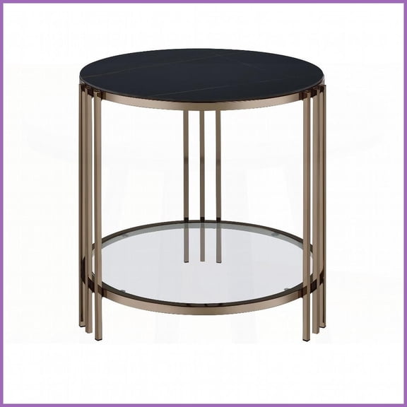 Sintered Stone Coffee Table with Champagne Metal Frame Durable, Luxurious & Space-Saving for Modern Living Room