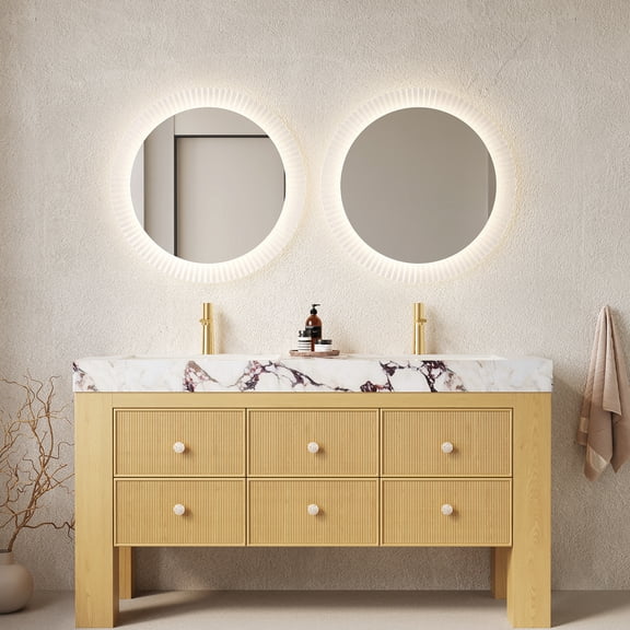 Sintered Stone Countertop Bathroom Cabinet with 6 Drawers and Stable Legs