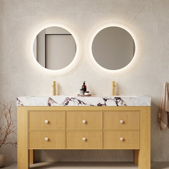 Sintered Stone Countertop Vanity in Oak Color | Enhance Your Bathroom with Retro and Elegant Design | Have Stable and Durable Floor - Standing Structure