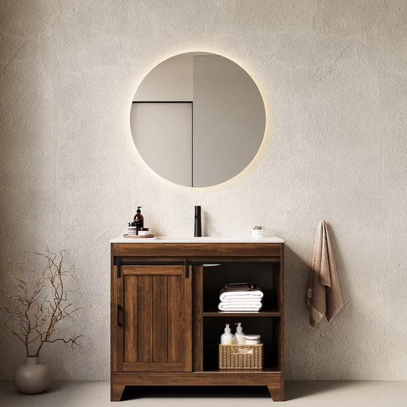 Sintered Stone Countertop with Ceramic Basin | Vintage Farmhouse Bathroom Storage | Scratch - and Water - Resistant Vanity