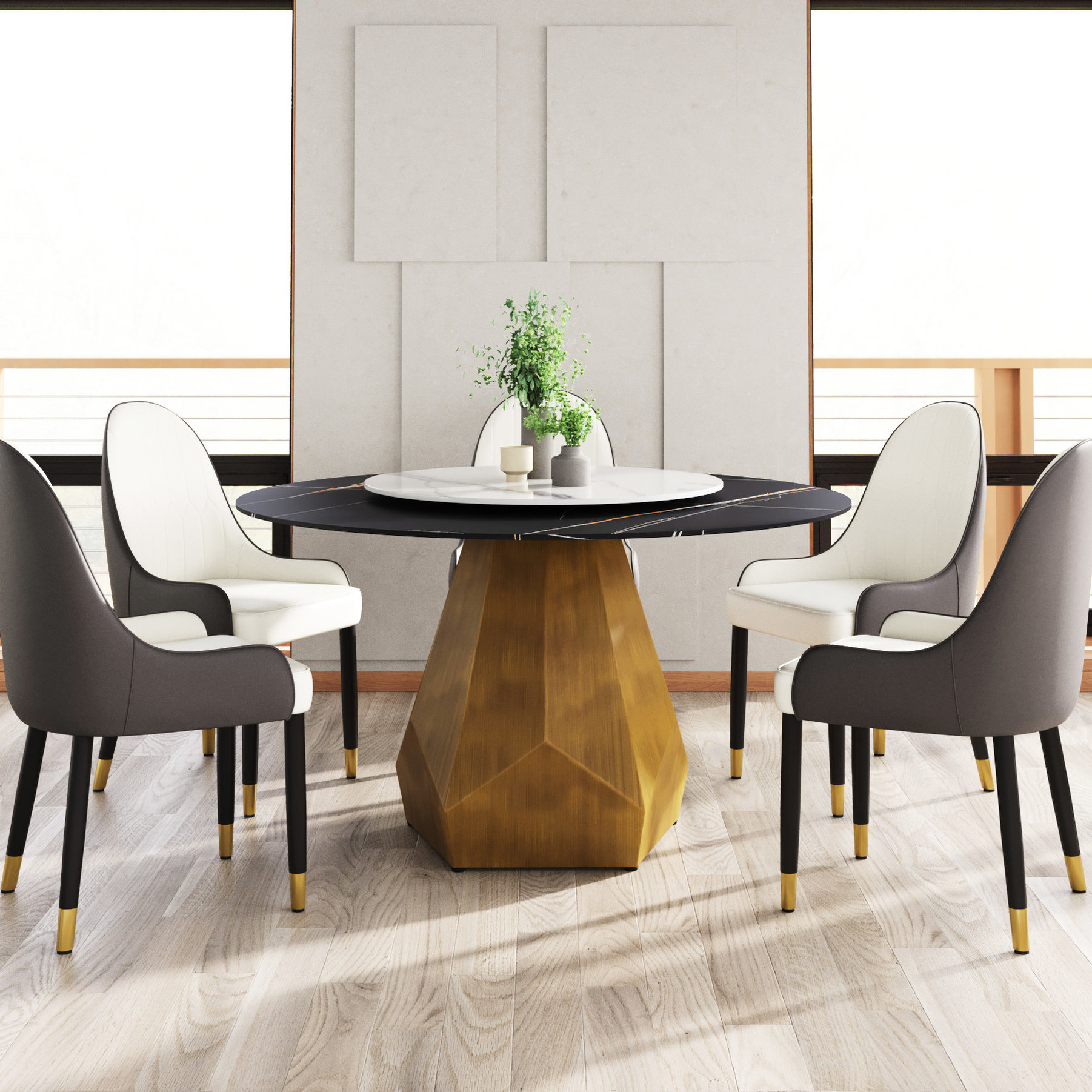 Sintered Stone Round Dining Table for Family, Metal Base | Stable and ...