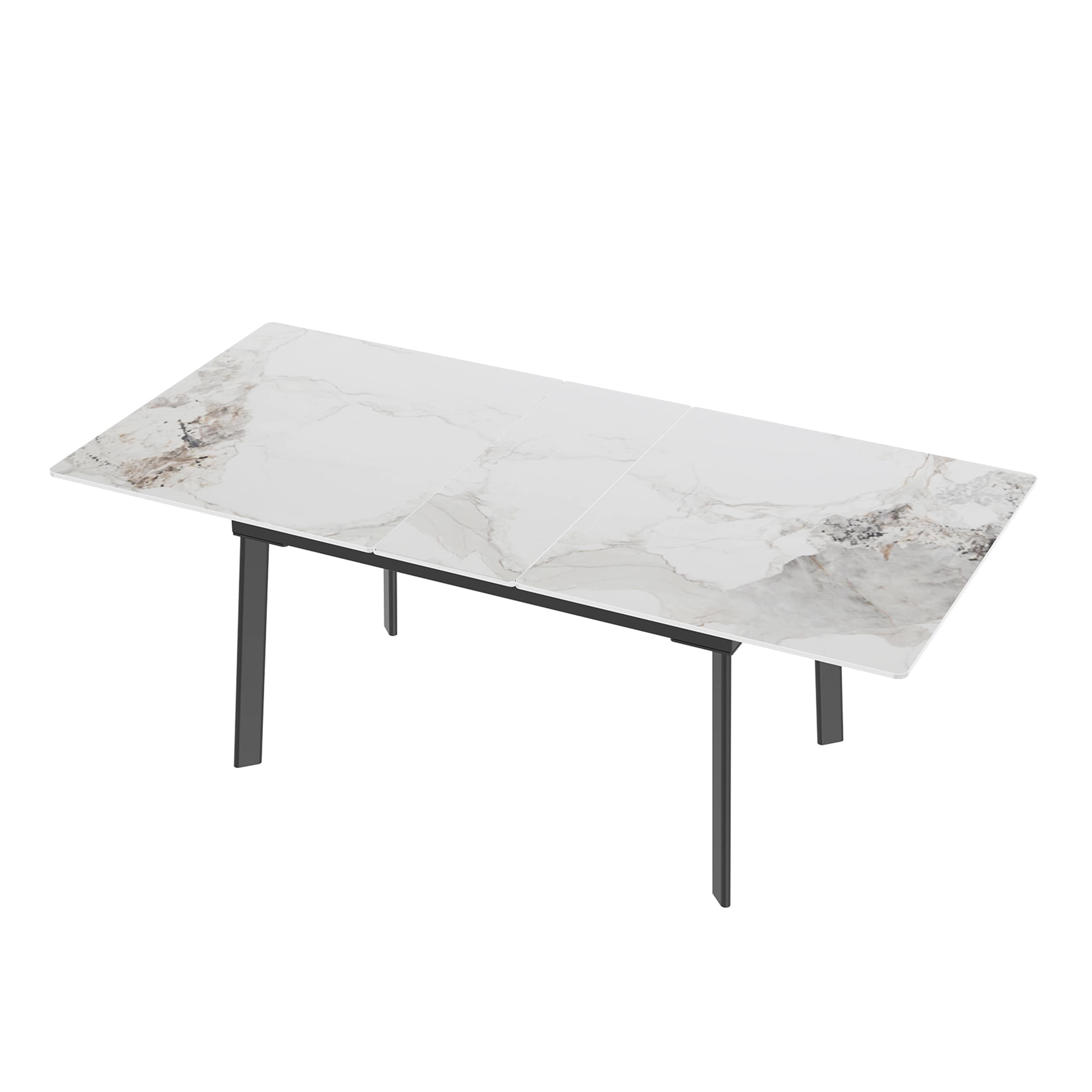 Elegant White Marble and Iron Extendable Dining Table