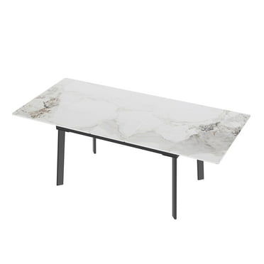 Sintered Stone and Iron Expandable Large Dining Table 72" W x 34" D - Elegant white