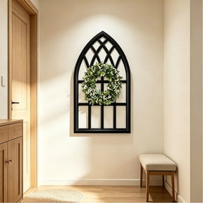 Sintosin Farmhouse Arched Window Frame for Wall Art 20" x 32", Rustic Hanging Distressed Black Window Pane Wall Decor Artwork, MDF