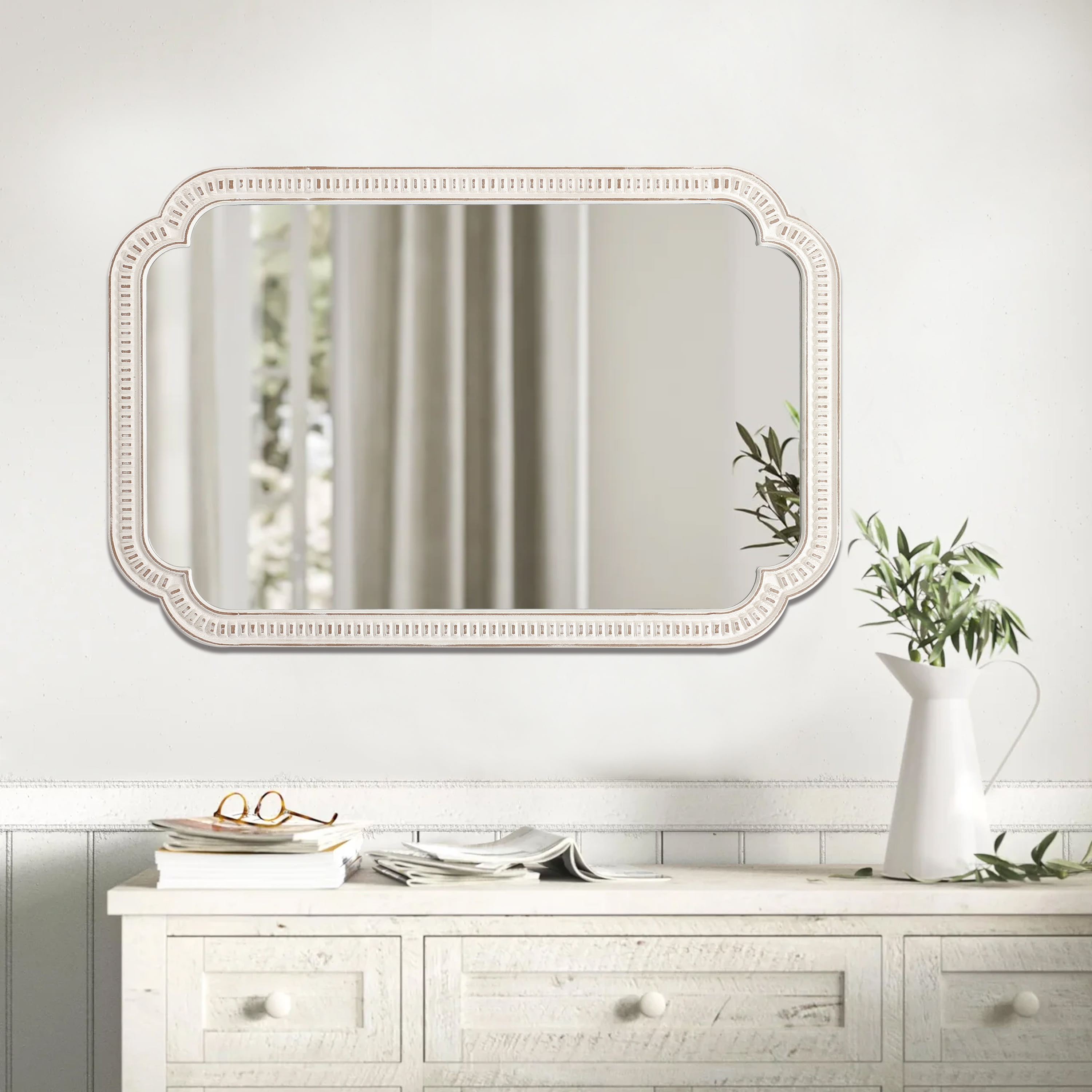 Sintosin Farmhouse Big White Mirror, Large Wood Frame Wall Mirrors