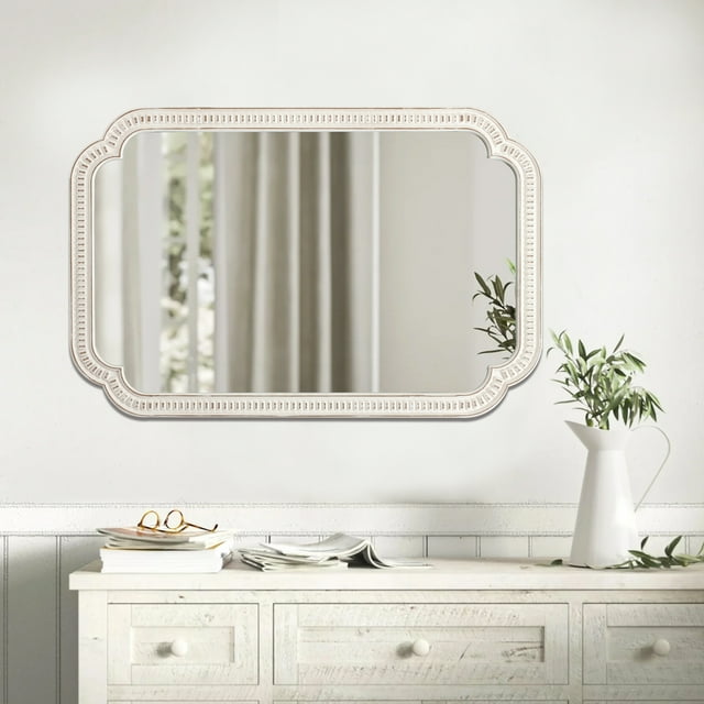 Sintosin Farmhouse Big White Mirror, Large Wood Frame Wall Mirrors Decorative with Arched