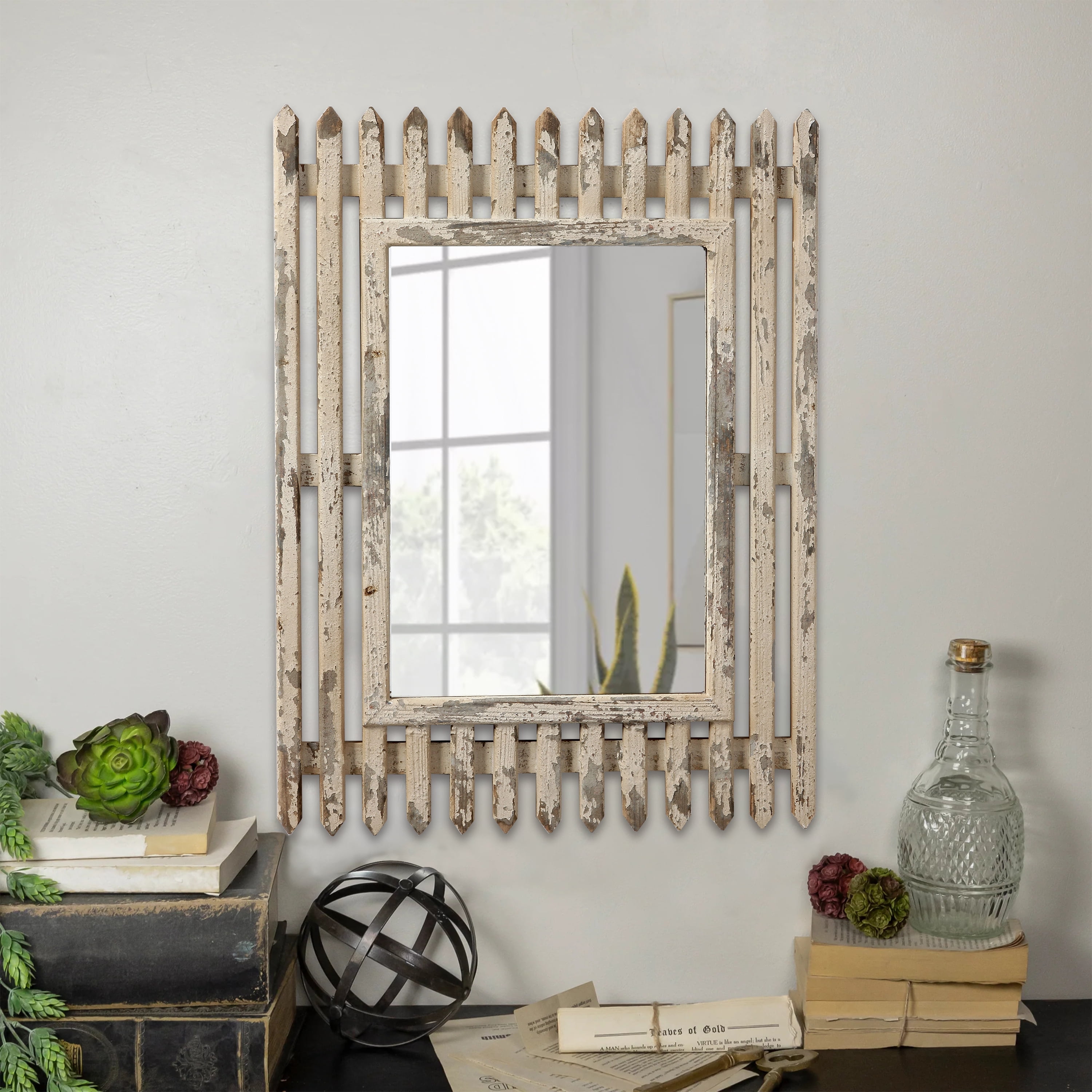 Sintosin Farmhouse Mirror Wall Decor 16" x 20", Hanging Distressed ...