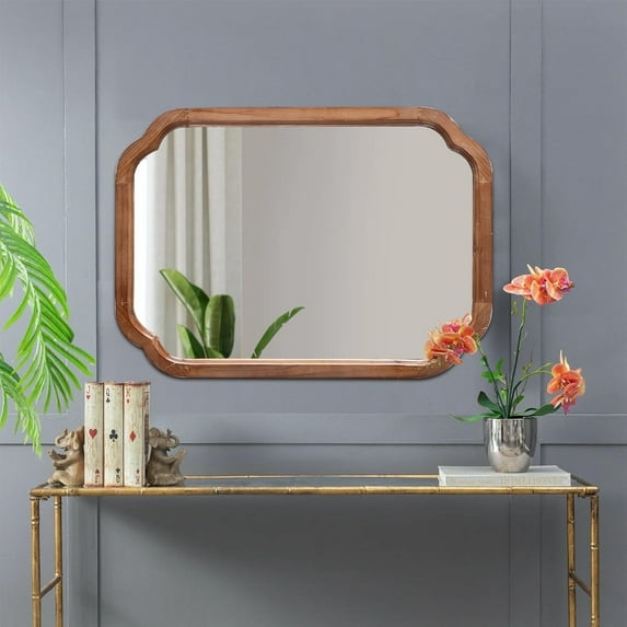 Sintosin Farmhouse Mirrors for Wall Decor 17" x 24", Distressed Wood Frame Bathroom Mirrors for over Sink, Decorative Arched Corner Rectangle Mirror for Home Decor