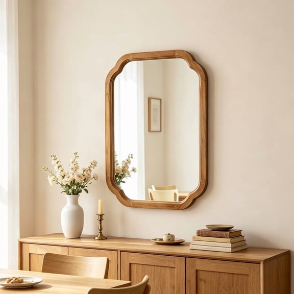 Sintosin Farmhouse Mirrors for Wall Decor 17" x 24", Distressed Wood Frame Bathroom Mirrors for over Sink, Decorative Arched Corner Rectangle Mirror for Home Decor