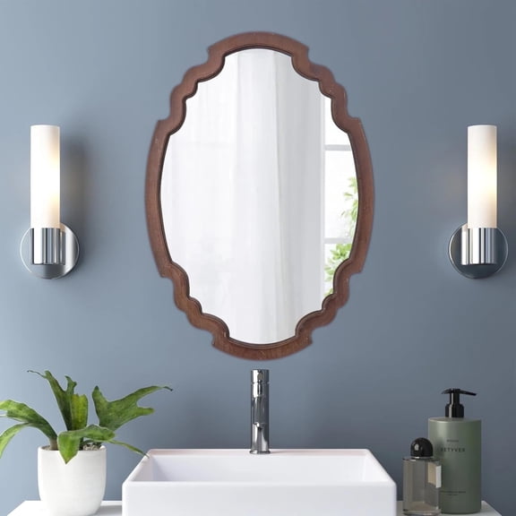 Sintosin Wall Mirror 16"x23" Oval, Farmhouse Rustic Wood Bathroom Mirror, Vintage Handmade Finish for Living Room, Bedroom & Entryway Decor