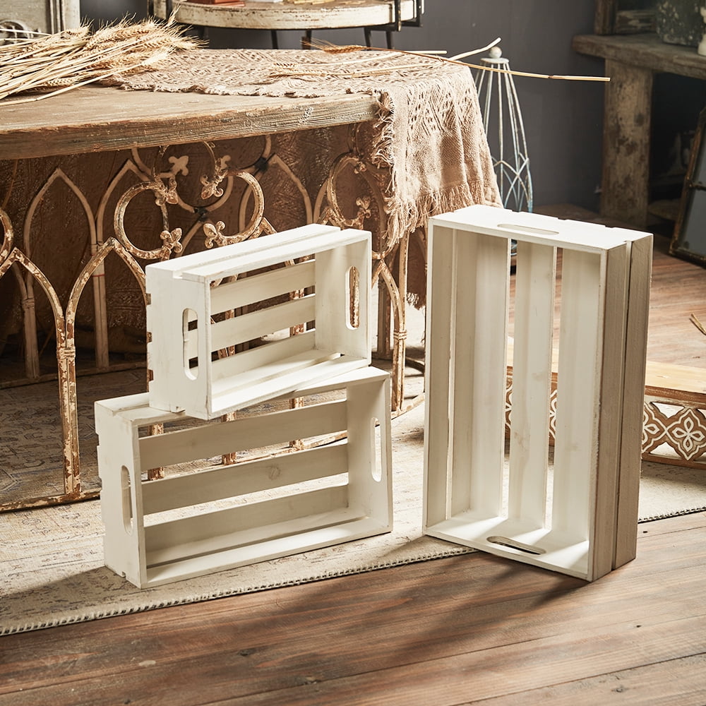 Sintosin Farmhouse Rustic Wood Storage Crates Set of 3, Farmhouse