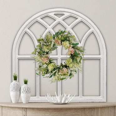 Sintosin White wood Arched Window Frame Decor 32"