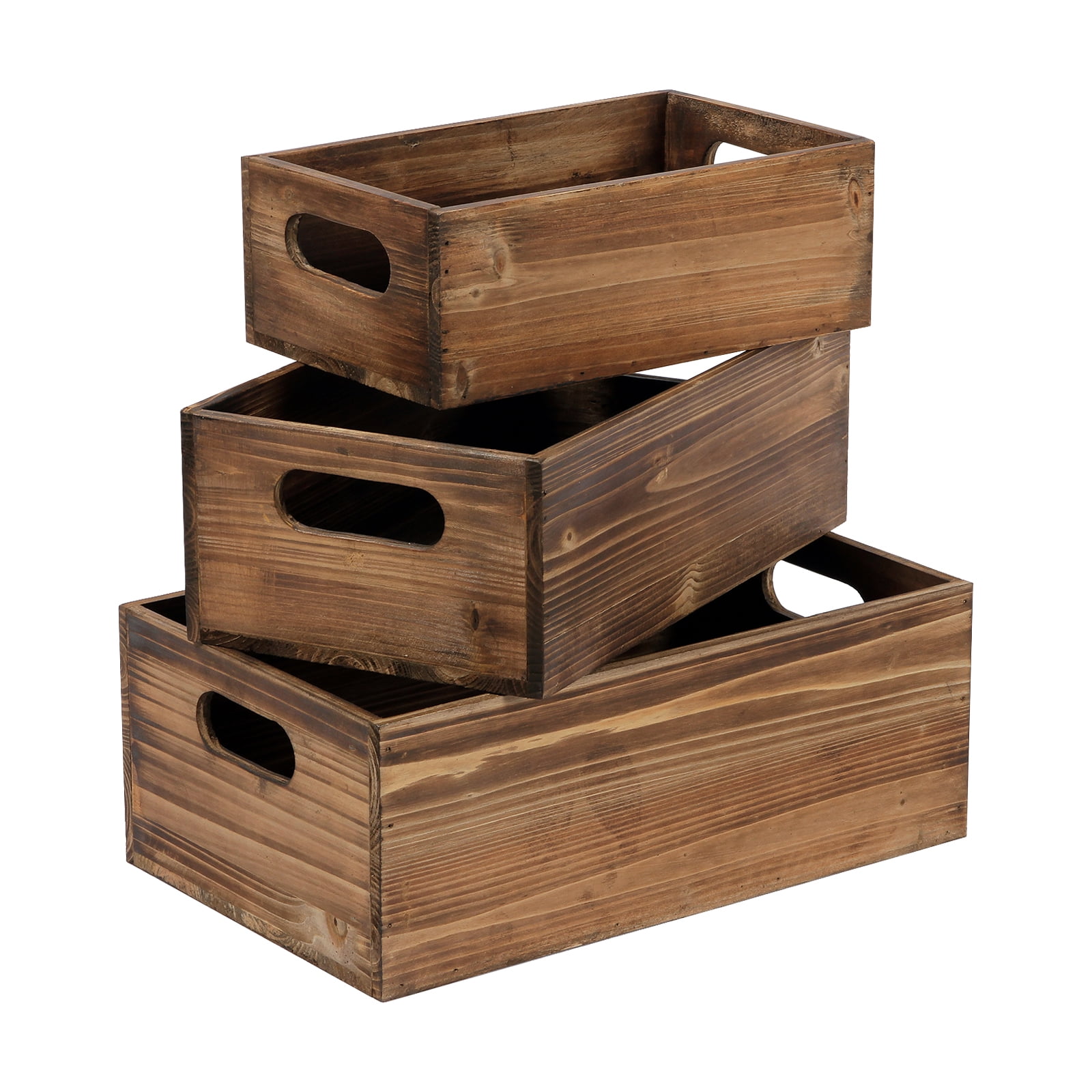 Sintosin Farmhouse Wood Crate Box Set of 3, Distressed Finish Brown