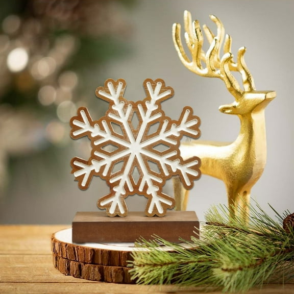 Sintosin Farmhouse Wooden Christmas Snowflake Decorations Signs with Stand, Cute Winter Snowflake Wood Blocks Christmas Decor, Handmade Distressed Snowflake Christmas Sign for Party