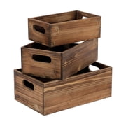 Sintosin Set of 3 Wooden Farmhouse Storage Crates with Handles for Living Room & Outdoor Decor