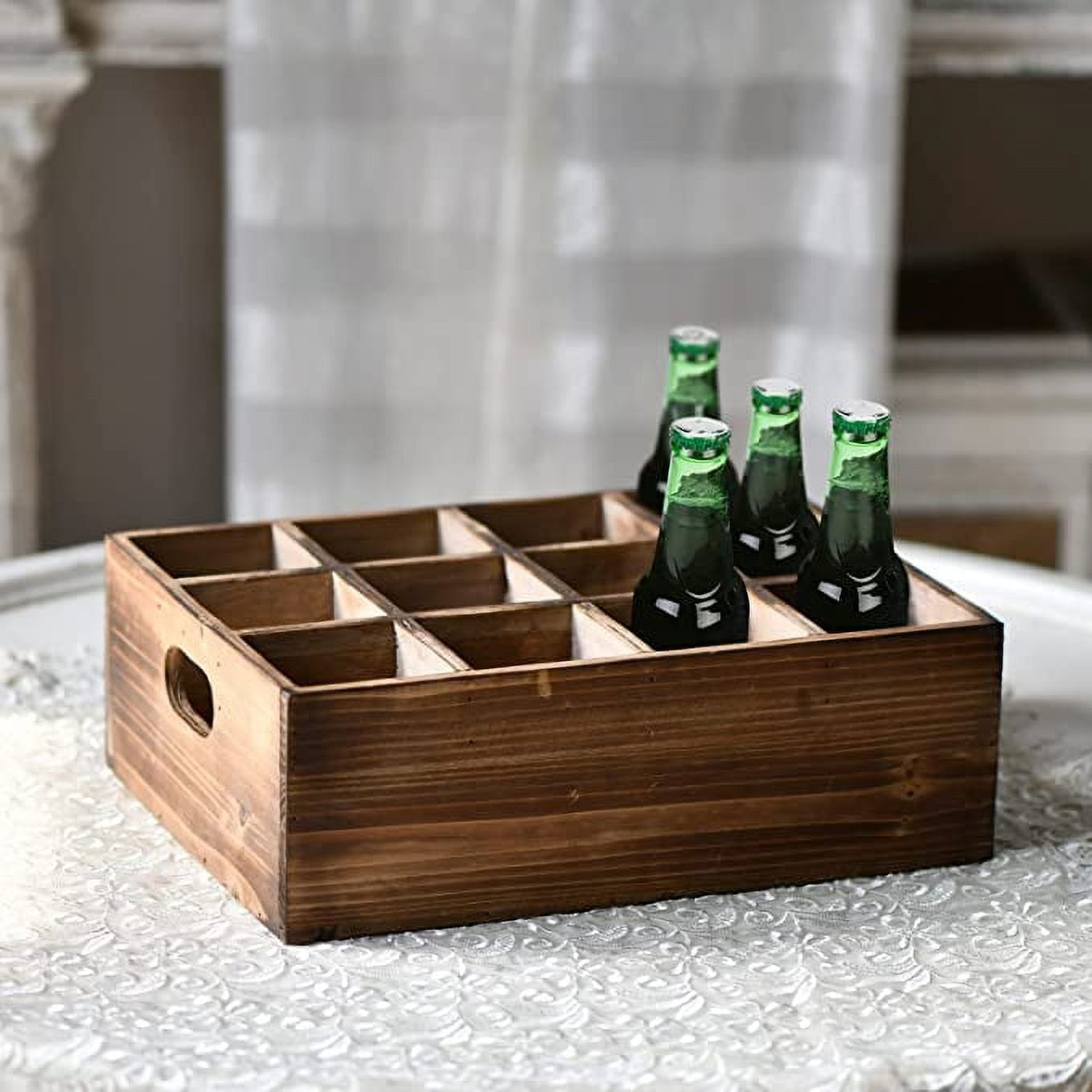 Sintosin Farmhouse Wooden Storage Crate for Decoration 13 x 10 inches Rustic Beer Holder Box Wood Crate Box for Crafts Beverage Serving Caddy with Carrying Handles 12 Individual Slots Walmart