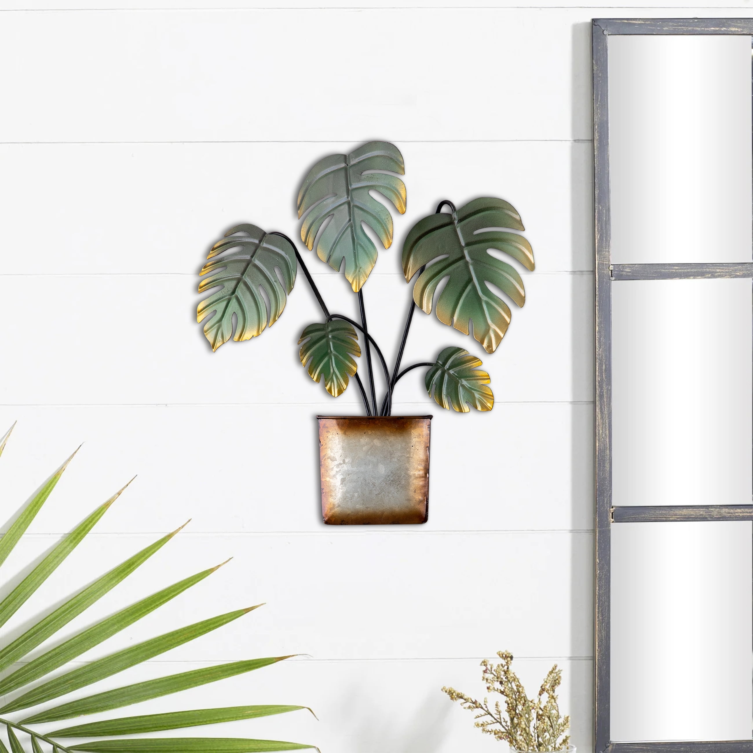 Sintosin Green Monstera Leaves Metal Wall Decor 10" x 12", Metal