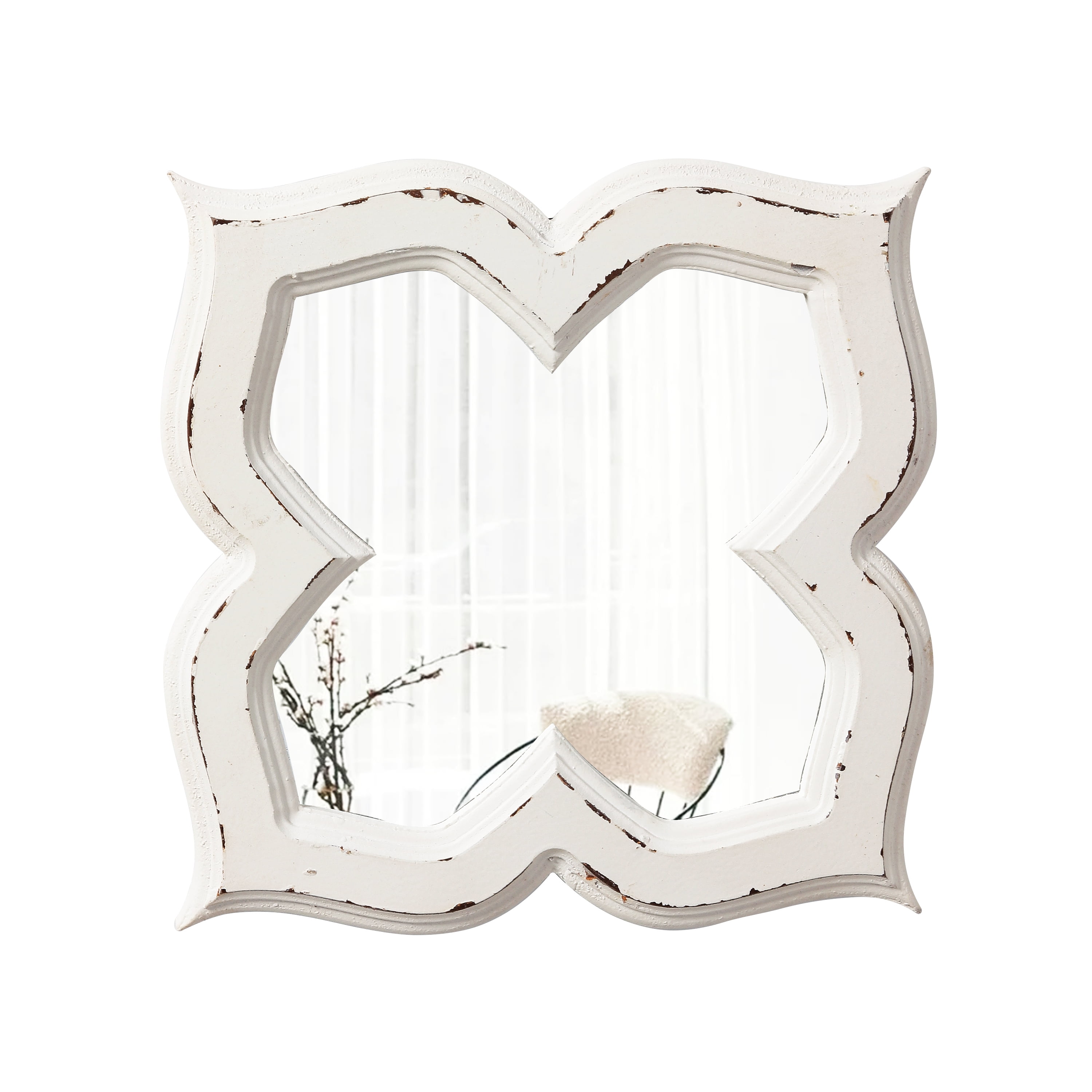 Sintosin Antique Small Wall Mirror, Distressed White, Vintage Geometric