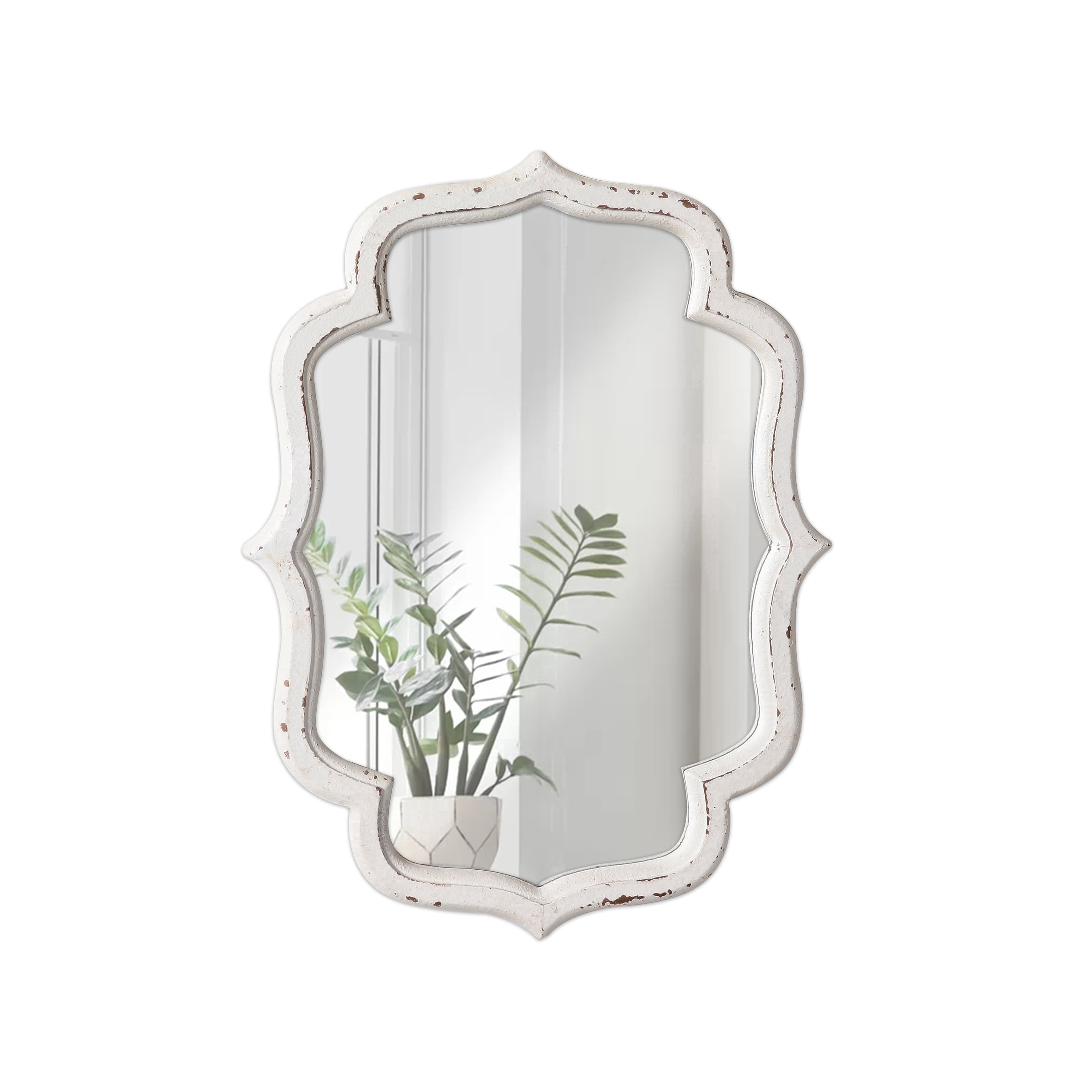 Sintosin Wall Mirror, Rustic Farmhouse Bathroom Mirror 16"x12" Distressed White Wood Framed, Hanging Decorative Small Mirror for Living Room, Bedroom, Entryway Decor