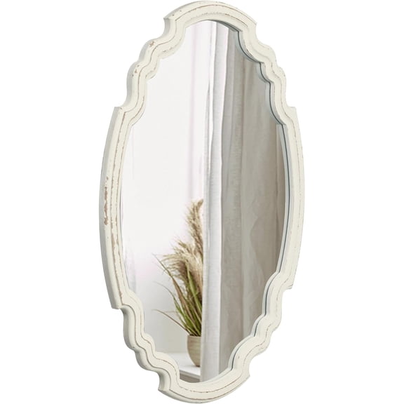 Sintosin Wall Mirror 16"x 24", White Vintage Oval Bathroom Mirror with Handcrafted Wood Frame, Decorative Vanity Mirror