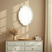 Sintosin Hanging Rustic Distressed White Oval Mirrors for Wall Decor, Vintage Wood Oval Bathroom Mirror, 16.9" x 1" x 23.6"