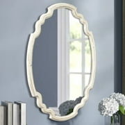 Sintosin Wall Mirror 16"x 24", White Vintage Oval Bathroom Mirror with Handcrafted Wood Frame, Decorative Vanity Mirror