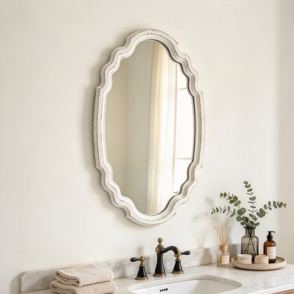 Sintosin Vintage Oval Wall Mirror with Wooden Frame, 16x23 inches, Bathroom & Bedroom Decorative Vanity Mirror