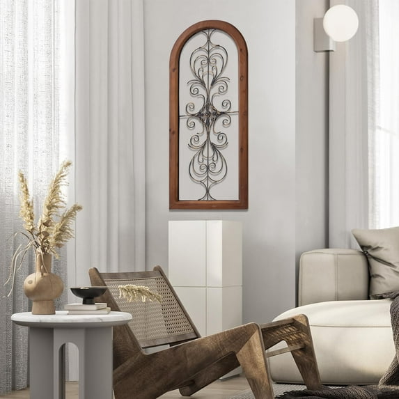 Sintosin Metal Wall Art 13x32 inch, Farmhouse Decor Handmade Wrought Iron & Vintage Distressed Wood Panel for Living Room, Bedroom, Kitchen Entryway