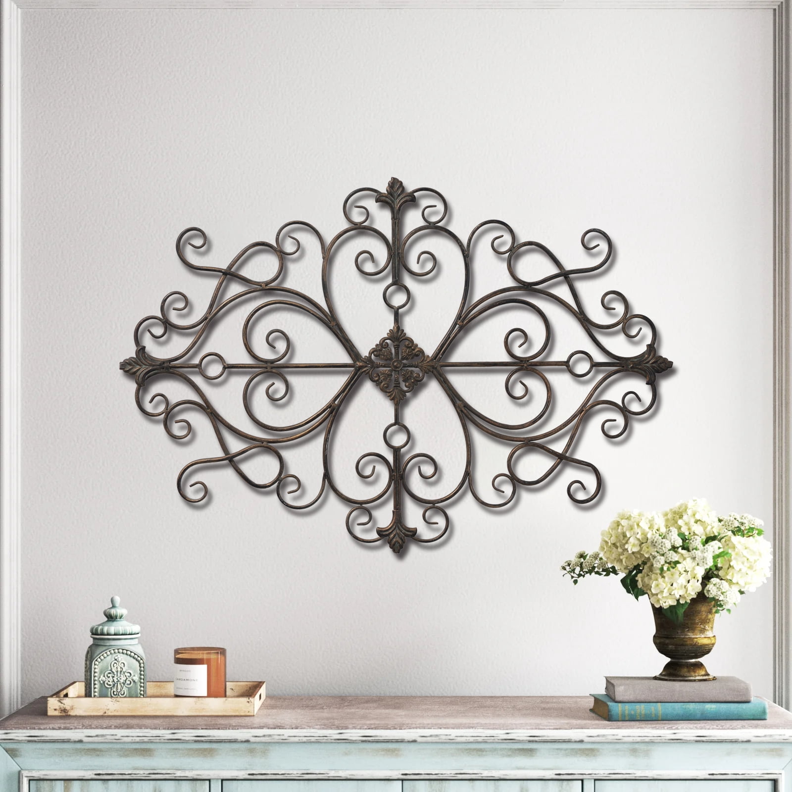 Sintosin Rustic Metal Scroll Wrought Iron Wall Decor 36 x 24 Art Farmhouse Wall Decor