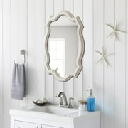 Sintosin Rustic Scalloped Oval Mirrors for Bathroom 13 x 19 inch, Distressed White Hanging Vintage Mirror, Farmhouse Wood Frame Gothic Wall Mounted Makeup Mirror for Bedroom Hallway Entryway