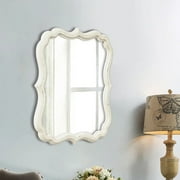 Sintosin Wall Mirror 12"x15", White Rustic Wooden Mirror with Scalloped Edge, Vintage Bathroom & Bedroom Decor