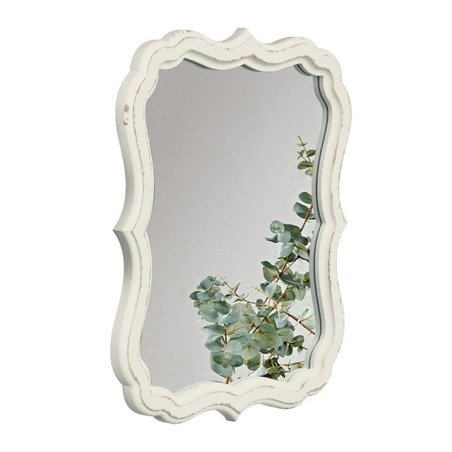 "Sintosin Rustic White Wooden Wall Mirror, 12"" x 15"", Vintage Decor
