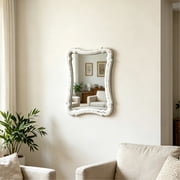 Sintosin 12x9 Inch Rustic Wooden Wall Mirror, White Rectangle Frame Decorative Mirror for Bathroom, Living Room, Bedroom