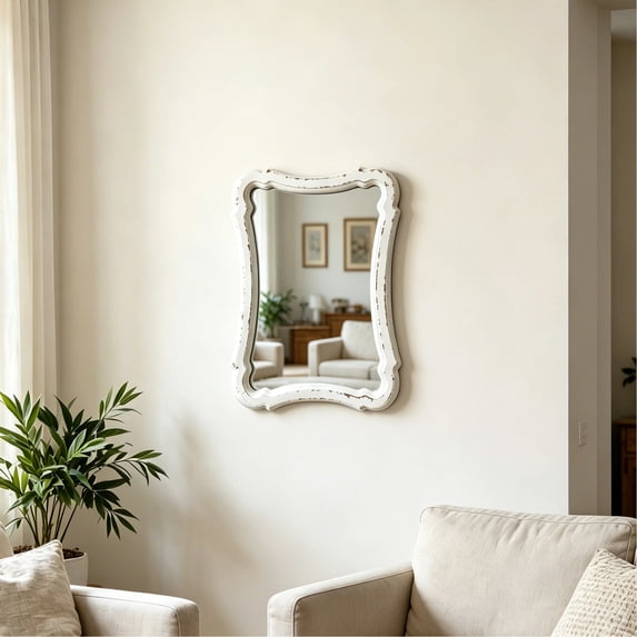 Sintosin 12x9 Inch Rustic Wooden Wall Mirror, White Rectangle Frame Decorative Mirror for Bathroom, Living Room, Bedroom