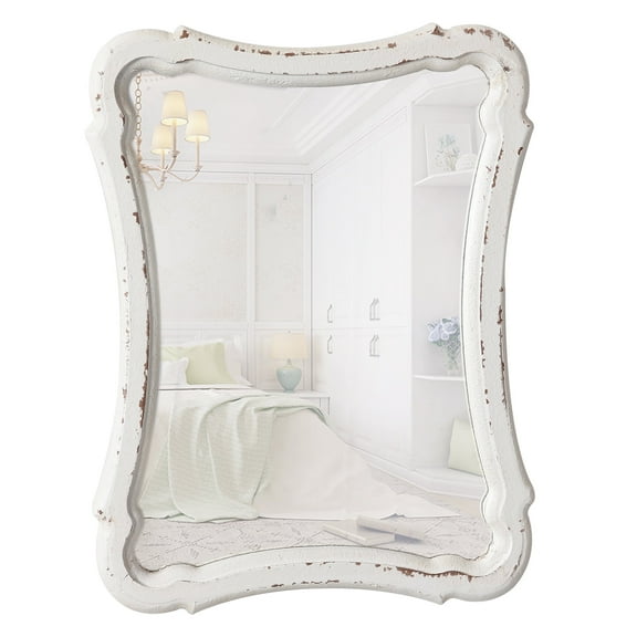 Sintosin 12x9 Inch Rustic Wooden Wall Mirror, White Rectangle Frame Decorative Mirror for Bathroom, Living Room, Bedroom
