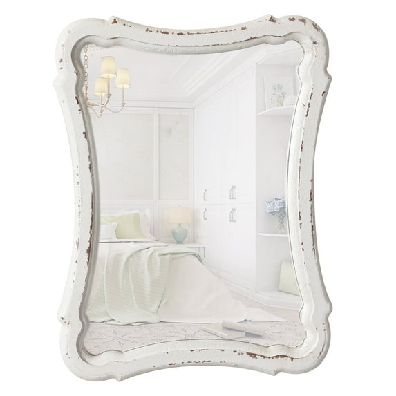 Sintosin 12x9 Inch Rustic Wooden Wall Mirror, White Rectangle Frame Decorative Mirror for Bathroom, Living Room, Bedroom