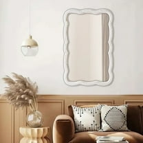 Sintosin Rustic Wooden Oblong Framed Mirrors for Wall, Large Farmhouse White Rectangular Wall Mirror for Home Decor, Vintage Hanging Decoration Big Bathroom Mirrors, 15.4" x 0.9" x 23.6"