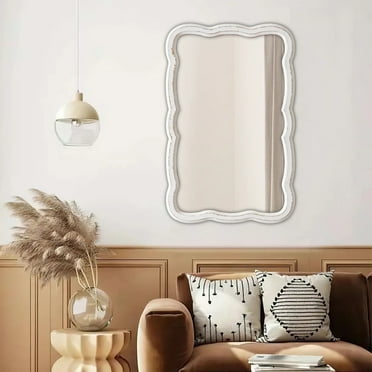 Sintosin Rustic Wooden Oblong Framed Mirrors for Wall, Large Farmhouse White Rectangular Wall Mirror for Home Decor, Vintage Hanging Decoration Big Bathroom Mirrors, 15.4" x 0.9" x 23.6"