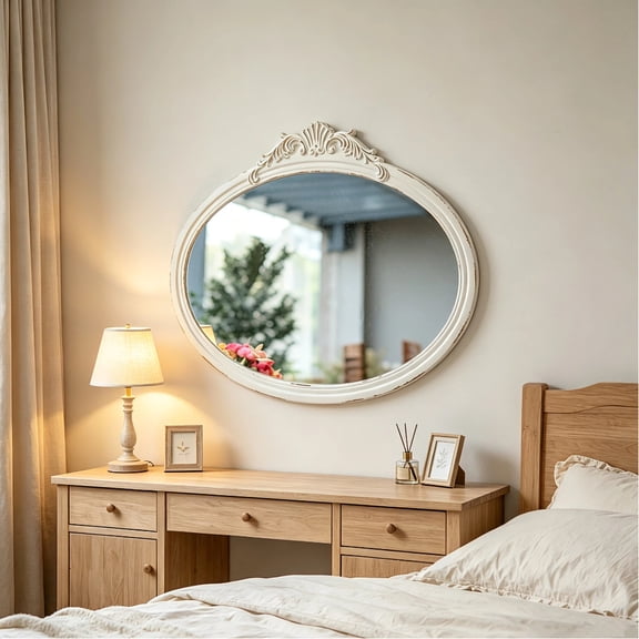 Sintosin Wall Mirror 24"x18" Oval, Vintage Farmhouse Bathroom Mirror for Over Sink & Bedroom
