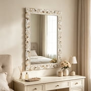 Sintosin Wall Mirror 22x30 Inch Square, Distressed Wood Frame with Vintage Carved Detail, Farmhouse Aged Finish for Horizontal or Vertical Hanging in Bathroom, Living Room