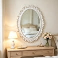 thumbnail image 1 of Sintosin Wood Wall Mirror, White Vintage Ornate Oval Mirror with Gold Accents, Baroque Style Decorative Accent Mirror for Living Room, Bedroom, Entryway, 1 of 10
